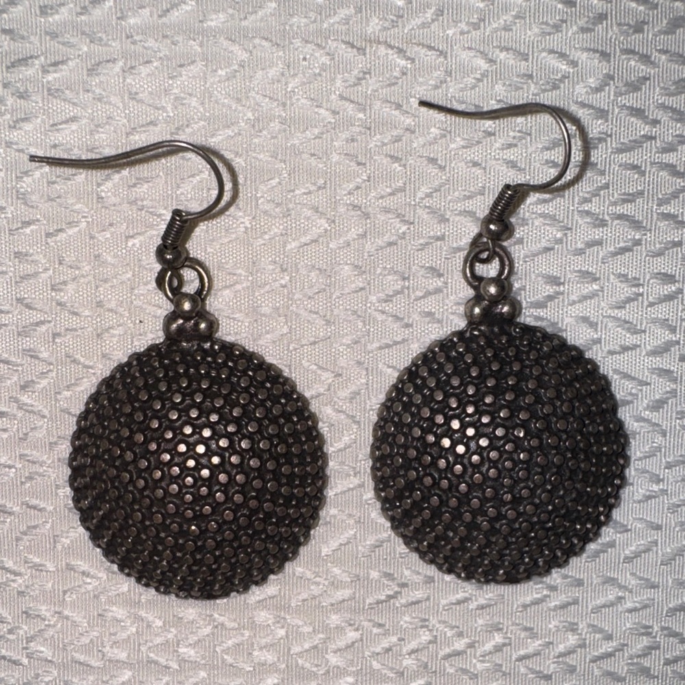 Silvertone Round Dotted Circle Dangle Earrings